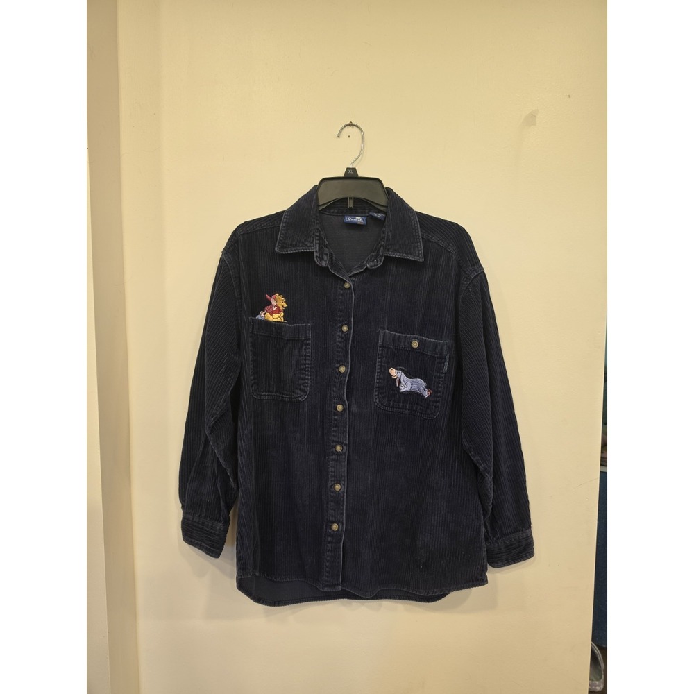 Vintage 90s Disney Winnie The Pooh Embroidered  Corduroy Button Up Eeyore Navy M